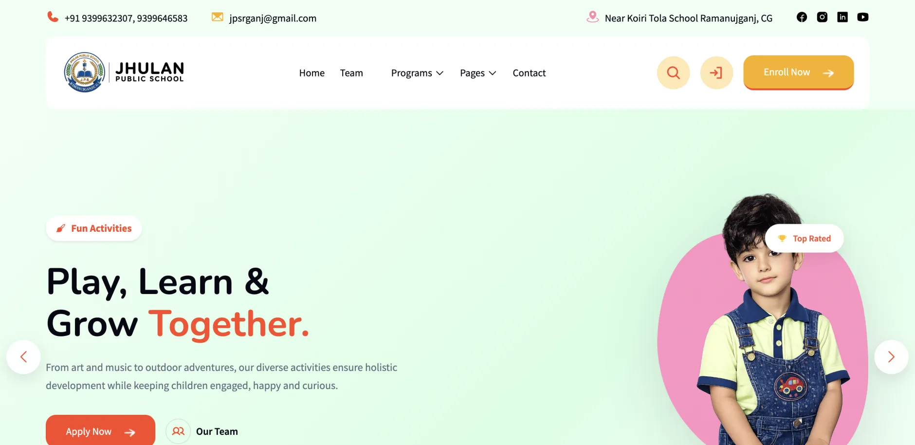 Website AdSwift built for Jhulan Public School
